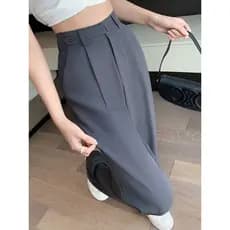 150 pequeno cinza terno calças femininas verão estreito calças de perna larga curto 145cm Drape calças retas