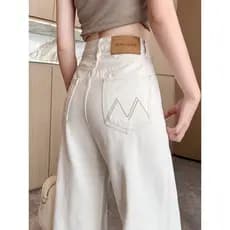 Bege americano Jeans feminino 2026 verão novo estilo cintura alta mais magro olhar solto pequeno estreito calças retas