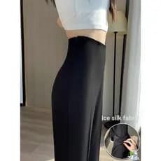 Zíper lateral cintura alta versão estreita em linha reta calças de perna larga high-End Drape gelo seda terno calças bar
