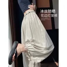 Protetor solar de secagem rápida flor Bud Bloomers feminino verão fino pequeno estilo fino pequeno gelo seda calças de p