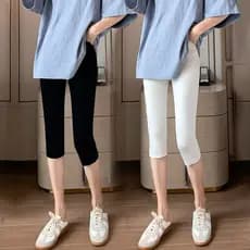 Calças cortadas de cintura alta femininas verão mais magro olhar preto leggings Modal exterior Wear leggings fino Yoga c
