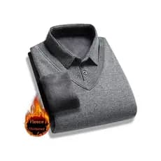 Outono inverno quente camisola masculina forro de lã engrossado falso camisa de duas peças pai camisa de meia-idade cami