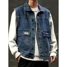 Colete jeans masculino 2025 novo estilo Street Wear solto rufião bonito jaqueta americana colete sem mangas macacão jaqu