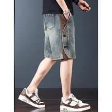 Americano pesado Retro Denim Shorts masculino verão solto em linha reta rua Wear costura calças de cinco pontos masculin