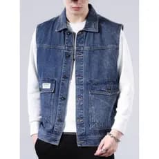 Jaqueta jeans masculina primavera outono Street Wear solto rufião bonito colete jaqueta masculina sem mangas macacão col