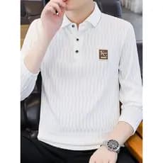 Camisa polo de lapela masculina de manga comprida camiseta outono Street Wear High-End casca padrão camisa polo plissado