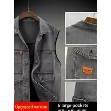 Homens Denim colete primavera outono colete sem mangas jaqueta Retro solto All-Match colete macacão jaqueta masculina co