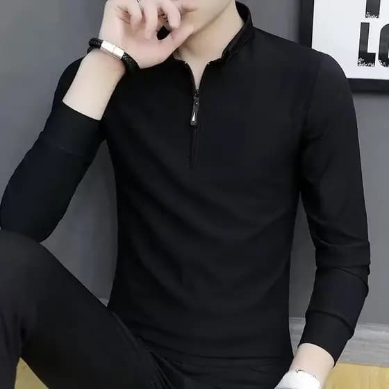 Contra Retreat ~ gola alta de manga comprida camiseta masculina versão coreana na moda Casual camisa Polo primavera outo
