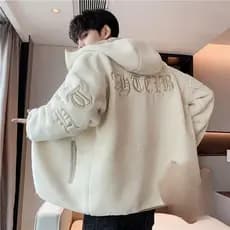 Jaqueta de lã de cordeiro com capuz moletom masculino 2024 novo estilo outono inverno velo roupas superiores forro de lã