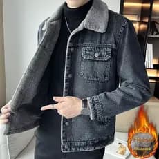 Jaqueta jeans masculina forro de lã engrossado inverno cordeiro pelúcia 2026 novo estilo versão coreana Slim-fit lapela