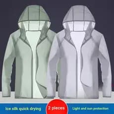 Protetor solar roupas masculinas de seda gelo verão fino de secagem rápida ao ar livre jaqueta com capuz Street Wear jaq