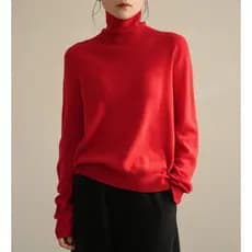 Vermelho ano novo estilo sem costura de uma peça 90 lã 10 Cashmere senhoras gola alta camisola de malha outono inverno e