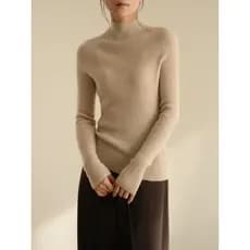 Sem costura de uma peça 26 fio duplo feminino completo Cashmere meia gola alta camisola de malha camisa de fundo