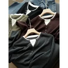 Senhoras malhas de lã cheia falso duas peças em torno do pescoço camisola magro-ajuste All-Match Formal ombro longo @