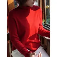 Início da primavera estilo fino ano novo vermelho duplo fio 48 fios senhoras gola pilha camisola de manga comprida camis