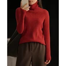 Sem costura um ano novo vermelho 26 fio de fio duplo senhoras completa Cashmere gola alta camisola vermelha magro-ajuste