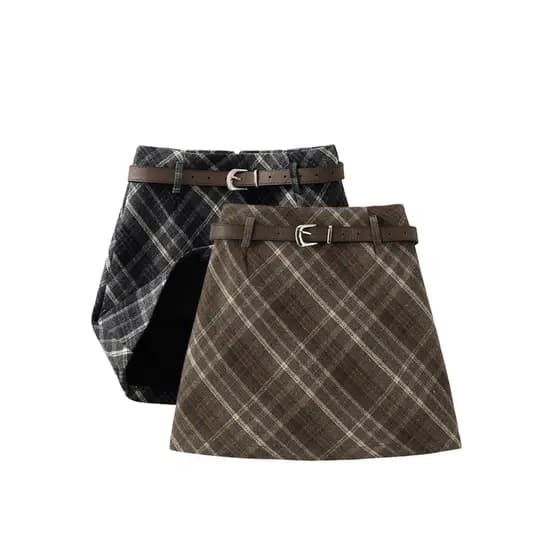 Retro lã xadrez saia feminina primavera outono Plus Size gordura mm cintura alta Hip saia mais magro olhar capa barriga