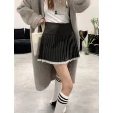 Tamanho grande cinza escuro lã saia plissada feminina primavera outono cintura alta mais magro olhar de lã jk saia curta