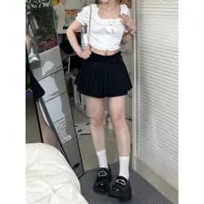 Pequena pequena cintura alta saia plissada feminina primavera Plus Size gordura mm mais magro olhar capa carne Anti-refl