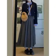 Cinza saia plissada feminina Plus Size gordura mm primavera novo estilo capa de cintura alta Hip A linha guarda-chuva sa