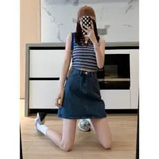 Cintura alta mais magro olhar Denim saia feminina primavera novo estilo tamanho grande gordura mm capa hip a linha saia