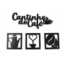 Cantinho do Café Decorativo em MDF | Aplique de Parede com Frase e Quadrinhos para Cozinha