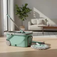 Mop Giratório Com Cesto Inox Balde Com Rodas
