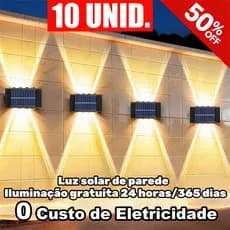Até 10 Arandela de Parede Externa Solar LED, Acende e Apaga Sozinha, Duração de 12h, À Prova D'Água, Luz Quente pra Muro
