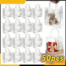 20/10 Sacolas de Presente Transparentes PVC com Alça e Fecho para Natal e Lembrancinhas - 25x20x7cm/20x10x10cm/15x13x7cm