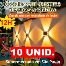 Até 10 Arandelas Solares Externas Impermeáveis, Acende À Noite e Apaga de Dia Automaticamente, Autonomia 12h, Luz Quente