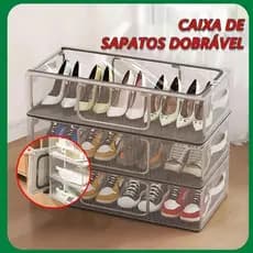Kit com 2 Caixas de Armazenamento Transparente com Zíper para Sapatos - Empilhável,Dobrável,Impermeável e Multifuncional