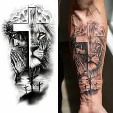 Tatuagens Temporárias Realistas da Coroa Leão Compasso para Homen Tatuagem Falsa À Prova d'Água Semipermanente Removível