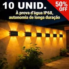 Até 10 Arandela Solar Externa c/ Sensor de Luz, Acende/Apaga Sozinha, Duração de 12h, à Prova d'Água Luz Quente pra Muro