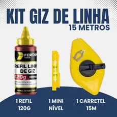 Kit Giz De Linha 15 Metros Para Pedreiro Gesseiro Marcação Gesso Nível Com Refil Fertak