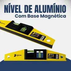 Nível de Alumínio Com Base Magnética Resistente de 12" 30cm Com 2 Bolhas Nível