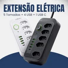 Régua Extensão 5 Tomadas + 4 USB e USB-C Bivolt – Praticidade e Segurança Coibeu 127/220v