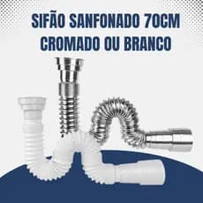 Sifão Cromado ou Branco Extensivo Universal Sanfonado Ajustável para Lavatório, Tanque, Pia, Cuba