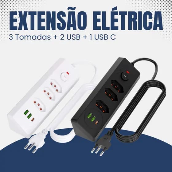Extensão Coibeu 3 Tomadas Bivolt 1,8m Com Usb E Usb-c 20A