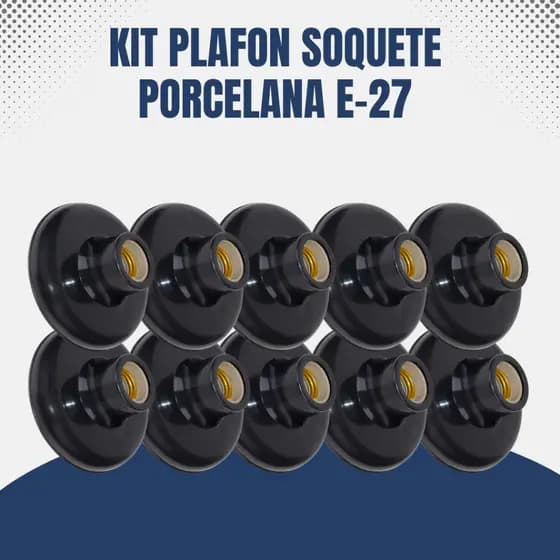 Kit 10 Plafon E27 com Bocal de Porcelana – Sobrepor Preto com Parafusos 100w