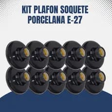 Kit 10 Plafon E27 com Bocal de Porcelana – Sobrepor Preto com Parafusos 100w