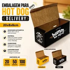Caixa Embalagem para Hot Dog Delivery Cachorro Quente - 20x8x8cm