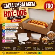 Caixa Embalagem para Hot-Dog/Multi-uso (22x8x7cm) - Kraft ou Branco