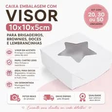 Caixa Embalagem com Visor 10x10x5cm para Brigadeiros Brownies Doces
