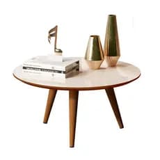 Mesa de Centro Redonda 60cm Retrô MDF Pés Madeira Maciça Sala