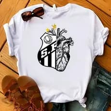 Camiseta do Santos Feminina Confortável Camisa de Santista Blusinha do Peixe Moda Feminina Time de Futebol Brasileiro