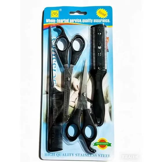 Kit de Corte de Cabelo Profissional 4 Peças | Tesouras e Pentes para Barbeiro e Cabeleireiro