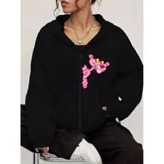 Moletom Blusa Zíper Estampa Pantera Cor De Rosa - Inverno Estiloso E Confortável