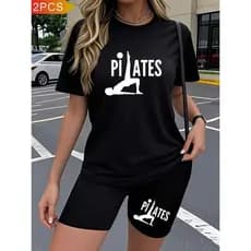 CONJUNTO FEMININO ACADEMIA CAMISETA+BERMUDA LEGGING ESTAMPA PILATES