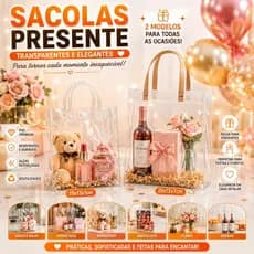 Até 20 sacos transparentes de presente. Duas opções de estilo. Material PVC. Casamento. Festa. Natal. Souvenirs.