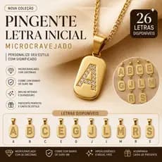 Escultura fina, pingente com letras douradas em zircão, alto brilho e durabilidade, exalando luxo